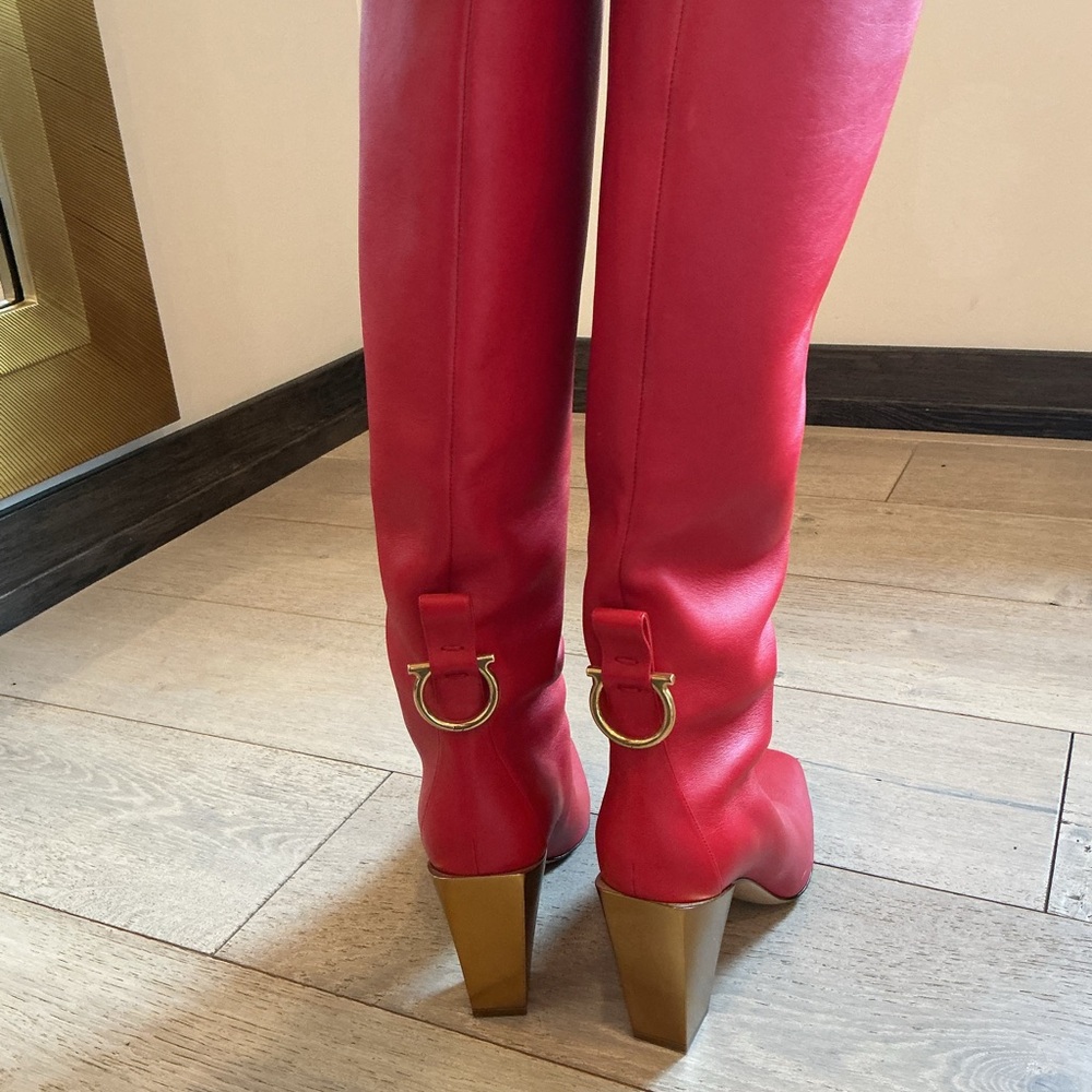 Salvatore Ferragamo Buckle Leather Wedge Boot - Picture 3 of 5